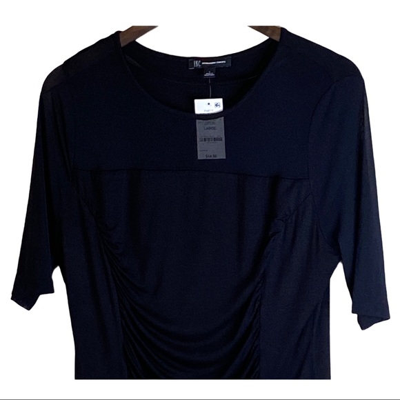 INC Sheer Ruched Short Sleeve Illusion Neck Top - Picture 4 of 9